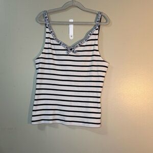Petit Bateau Cream & Navy Striped Ribbed Camisole